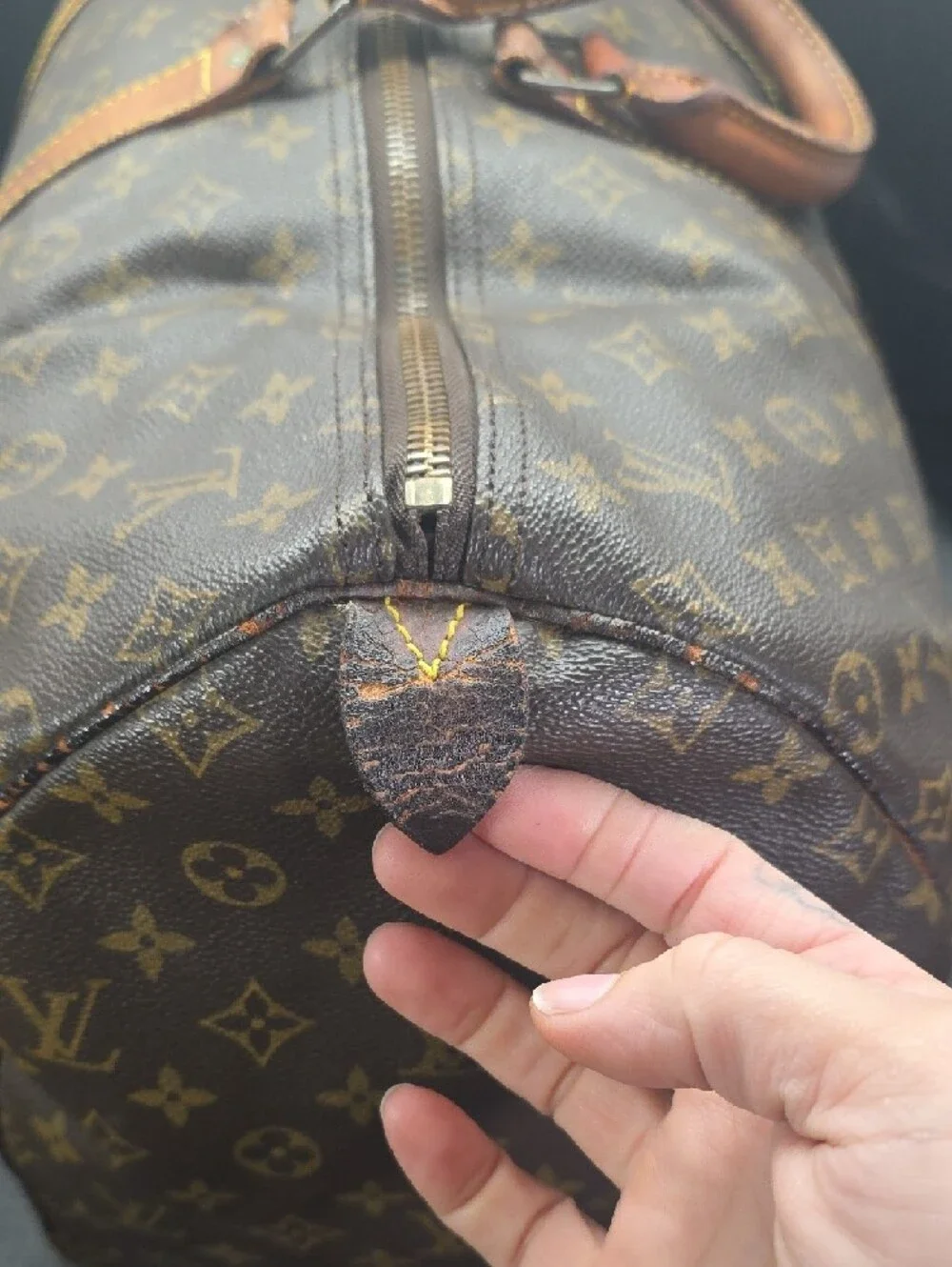 Vintage Louis Vuitton Keepall 60 Brown Monogram Duffel Bag with Leather Trim